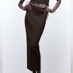 Zara rubbed chocolate brown midi skirt
